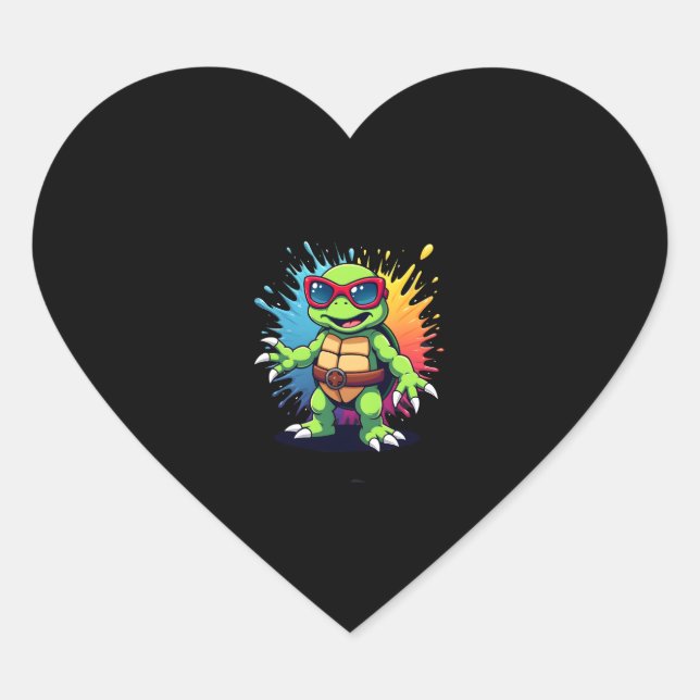 Cute Turtle Wearing Sunglasses Paint Splash Sea An Herz-Aufkleber (Vorderseite)