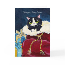 Cute Tuxedo Chat en Père Noël Sack Carte de Noël