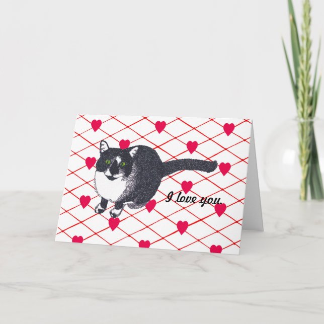Cute Tuxedo Chat, Je t'aime Carte (Devant)