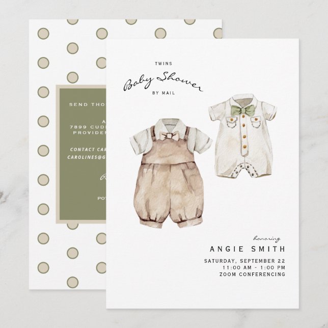 Cute Twin Boys Baby shower par Mail Invitation (Devant / Derrière)