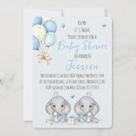 Cute Twin Boys Elephant  Baby Shower Invitation Einladung