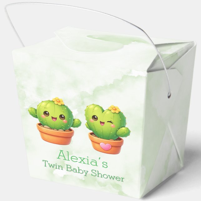 Cute Twin Cactus Baby Shower Geschenkschachtel (Rückseite)