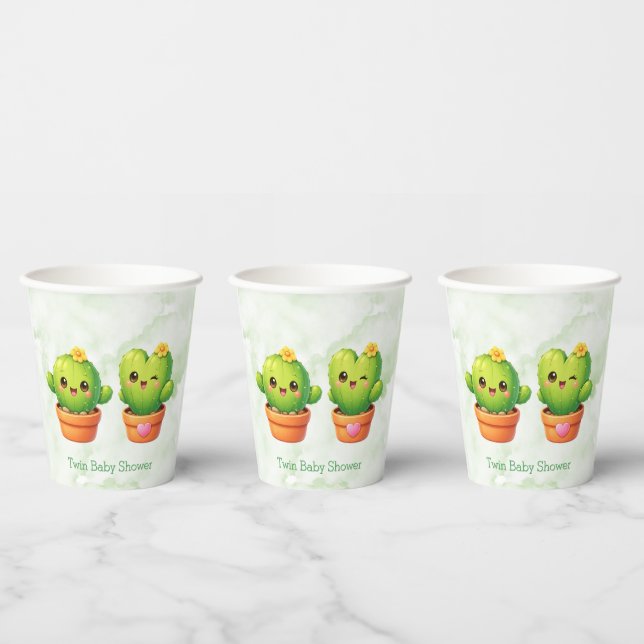 Cute Twin Cactus Baby Shower Pappbecher (Multi)