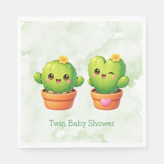 Cute Twin Cactus Baby Shower Serviette (Vorderseite)