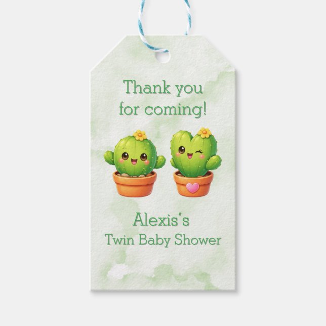 Cute Twin Cactus Baby Shower Thank You Geschenkanhänger (Vorderseite)