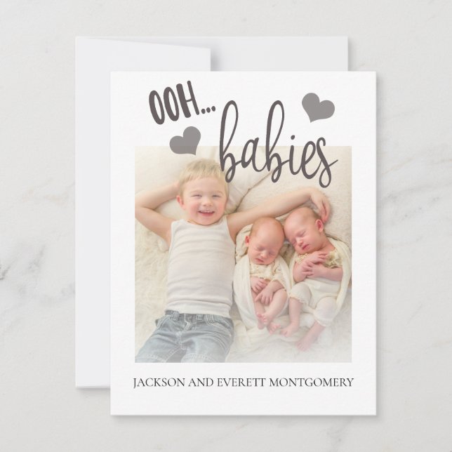 Cute Twin Photo Faire-part de naissance Ooh Baby (Devant)