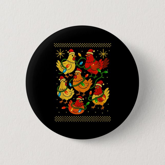 Cute Ugly Christmas Chickens Hen Shirt Funny Xmas  Button (Vorderseite)
