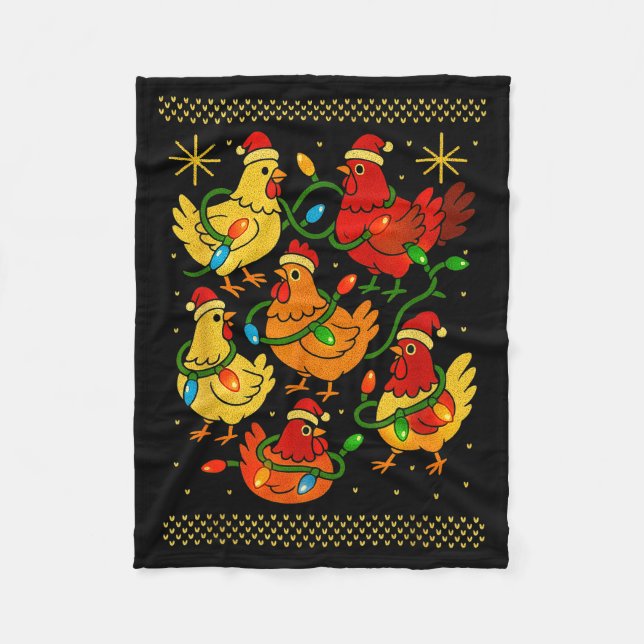 Cute Ugly Christmas Chickens Hen Shirt Funny Xmas  Fleecedecke (Vorderseite)