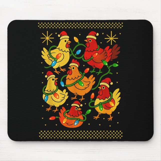 Cute Ugly Christmas Chickens Hen Shirt Funny Xmas  Mousepad (Vorne)