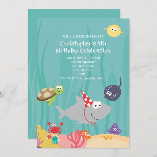 Cute Under The Sea Anniversaire Invitation (Devant / Derrière)