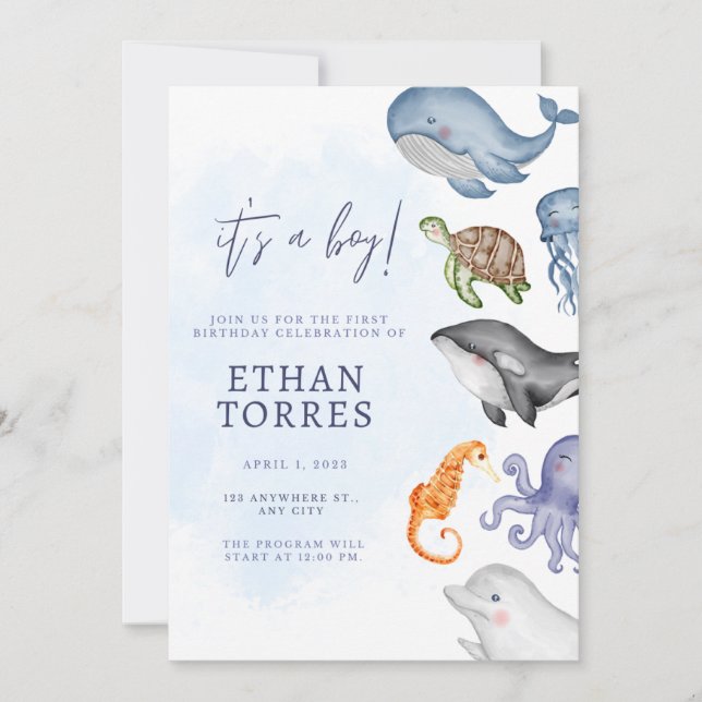 Cute Under the Sea Baby shower Invitation (Devant)