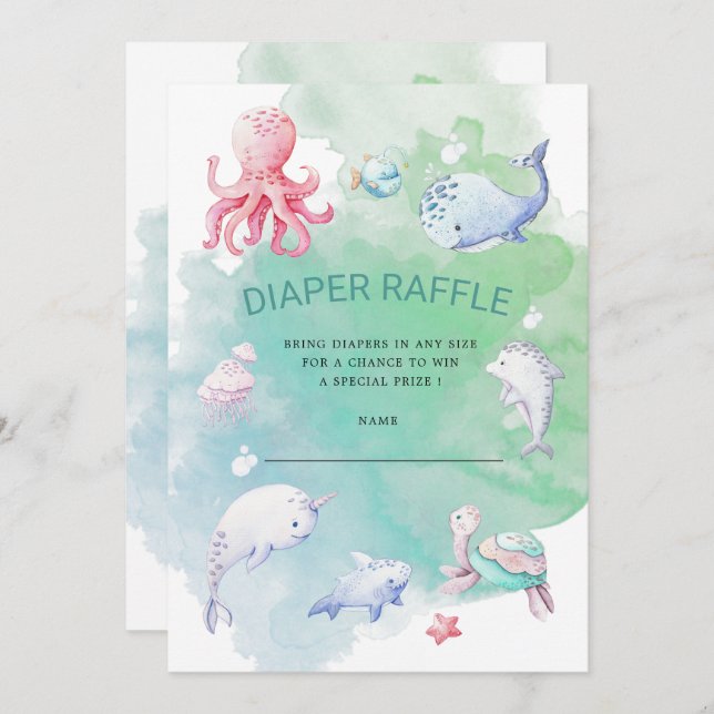 Cute Under the Sea Diaper Raffle Ticket Invitation (Devant / Derrière)