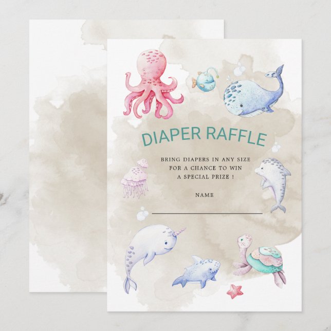 Cute Under the Sea Diaper Raffle Ticket Invitation (Devant / Derrière)