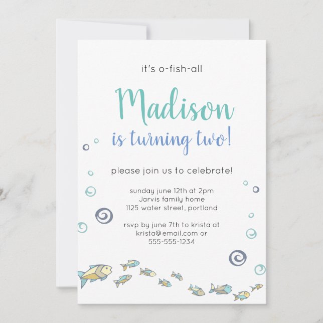 Cute Under the Sea Fish Childs Invitation Annivers (Devant)