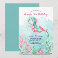 Cute Under the Sea Mermaid Invitation d'anniversai
