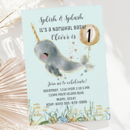 Cute Under the Sea Narwhal Invitation d'anniversai
