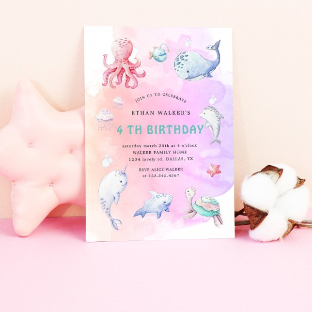 Cute Under the Sea Watercolor Invitation Anniversa (Créateur téléchargé)