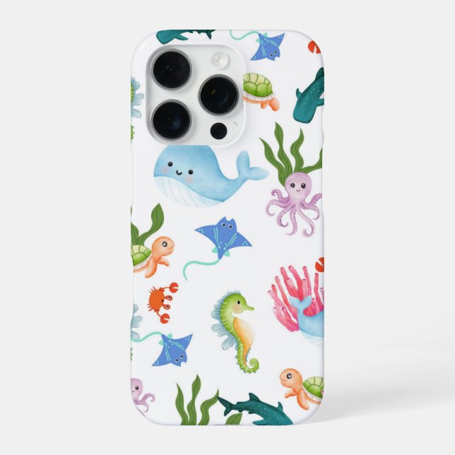 Cute Underwater Friends – Ocean Animals Pattern  iPhone 16 Pro Hülle (Rückseite)