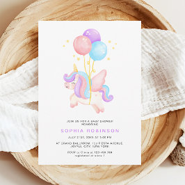 Cute Unicorn Balloons Modern Pastel Baby Shower Einladung