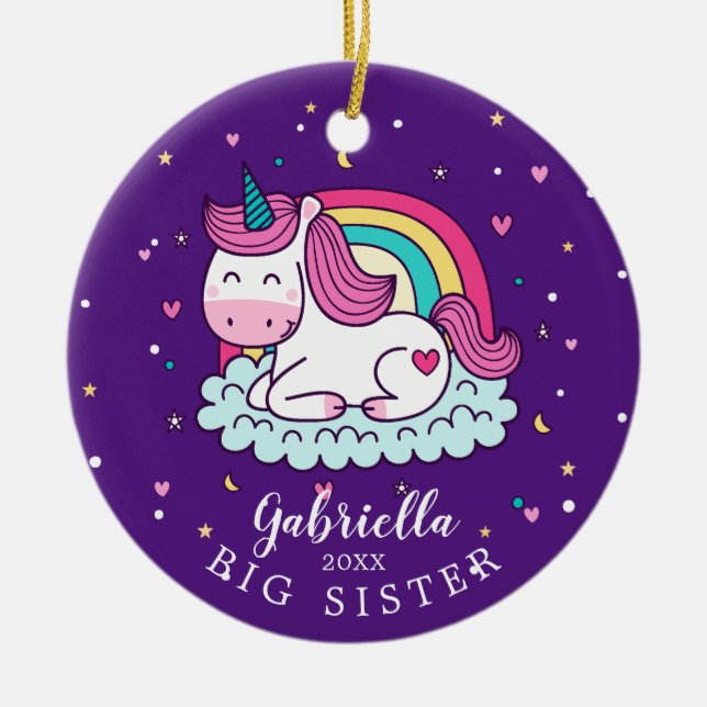 Cute Unicorn Big Soeur Ornement de Noël (Devant)