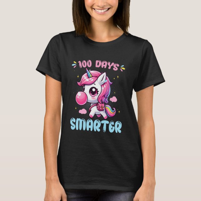 Cute Unicorn Blowing Bubble Gum 100 Days Smarter S T-Shirt (Vorderseite)
