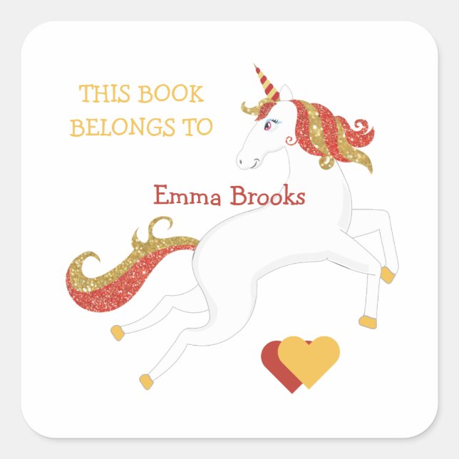 Cute Unicorn Boplate Book Étiquette Parties scinti (Devant)