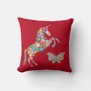 Cute Unicorn Butterfly Flowers Coussin pour enfant