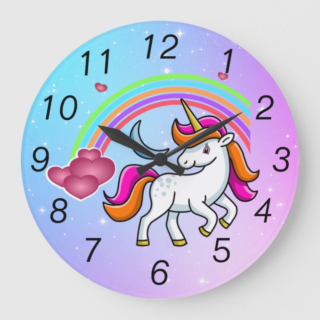 Cute Unicorn, Colorful Große Wanduhr (Vorderseite)