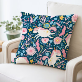 Cute Unicorn Coussin floral, animal lunaire