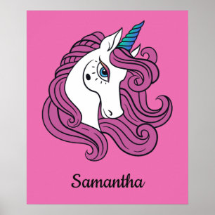 Cute Unicorn custom name & color poster