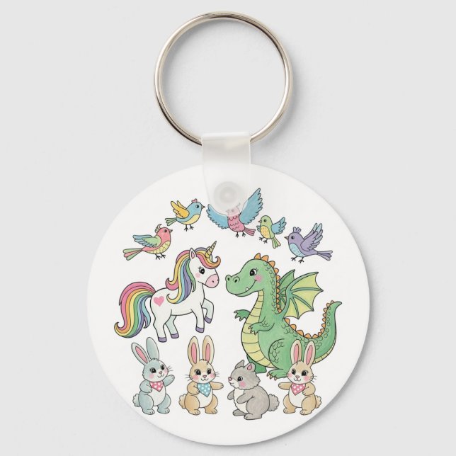 Cute Unicorn & Dragon Fantasy Keychain Schlüsselanhänger (Vorderseite)