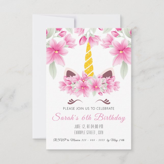 Cute Unicorn Enfants Anniversaire Invitation (Devant)