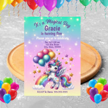 Cute Unicorn Girls Anniversaire Invitations