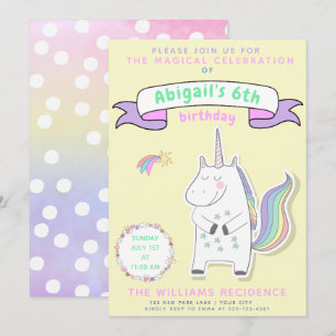 Cute Unicorn   Invitation de fête d'anniversaire p