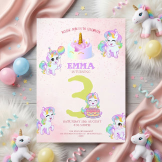Cute Unicorn Kids Birthday Party  Einladung