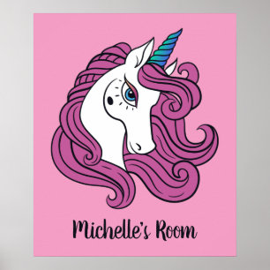 Cute Unicorn nom personnalisé & affiche couleur