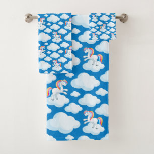 Cute Unicorn nuages Whimsical Motif bleu
