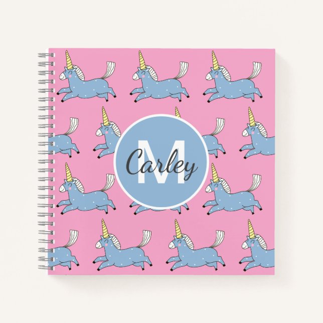 Cute Unicorn Pattern Pink Girly Personalised Notizbuch (Vorderseite)
