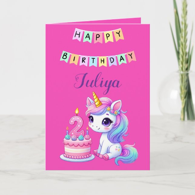 Cute unicorn photo de famille 2e carte d'anniversa (Devant)