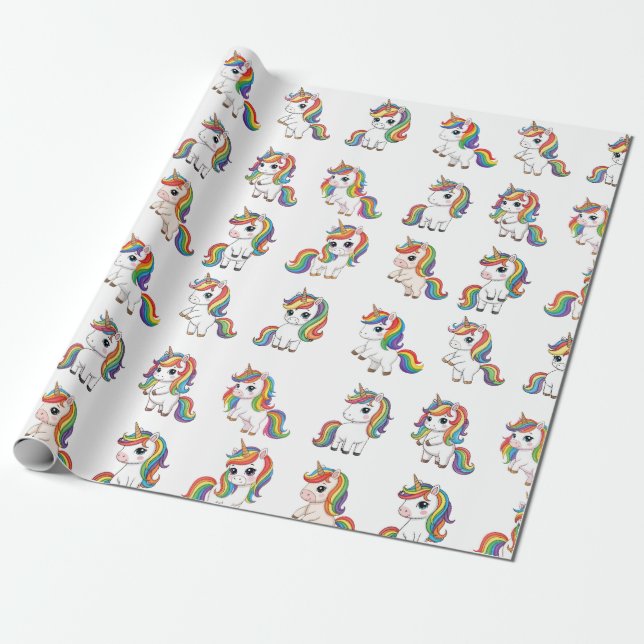 Cute Unicorn Rainbow Birthday Wrap Geschenkpapier (Ungerollt)