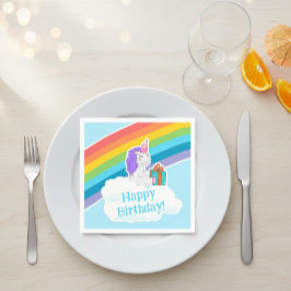 Cute Unicorn Rainbow Happy Birthday Party Napkin Serviette
