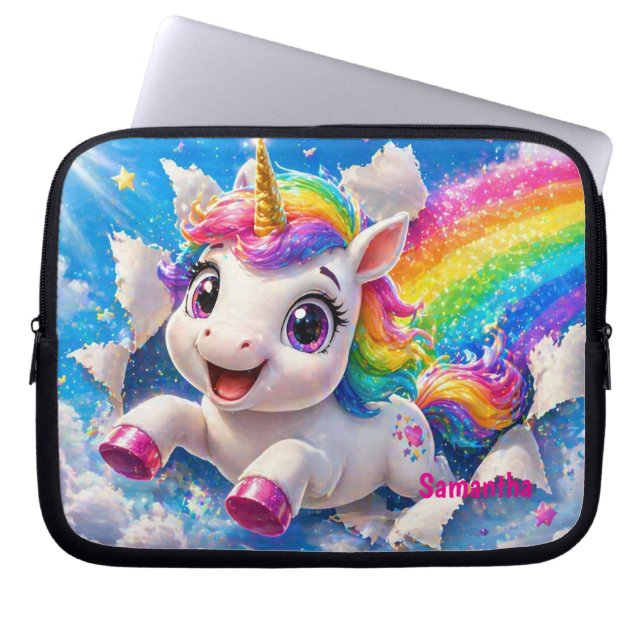 Cute Unicorn Rainbow Magical Sky Laptopschutzhülle (Vorderseite)