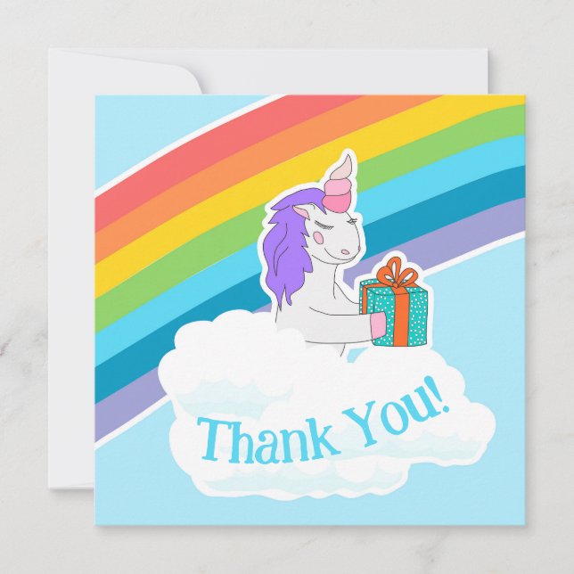 Cute Unicorn Rainbow Square Thank You Card Dankeskarte (Vorderseite)