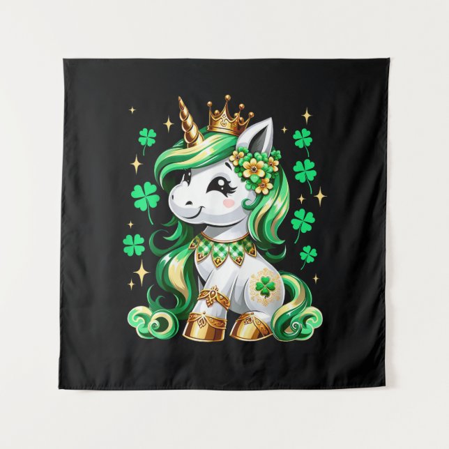 Cute Unicorn Shamrock St Patricks Day Wandteppich (Vorderseite)