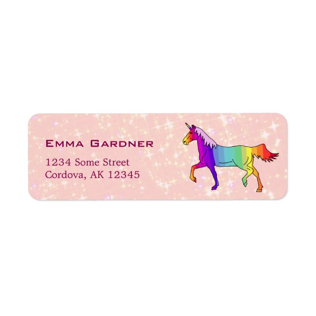 Cute Unicorn Sparkles Girly Return Address (Vorne)