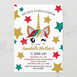 Cute Unicorn Thème Anniversaire Fête Invitation