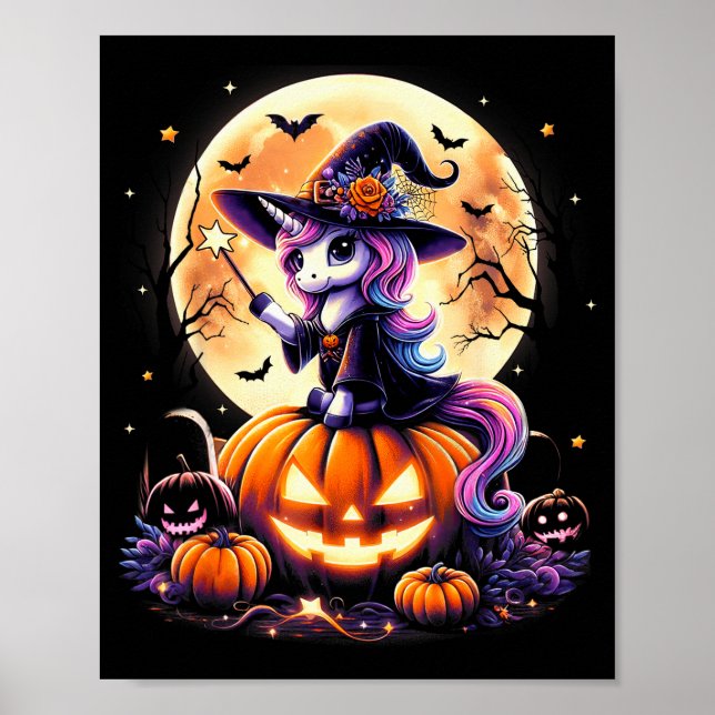 Cute Unicorn Witch Pumpkin Halloween Shirts Girls  Poster (Vorne)