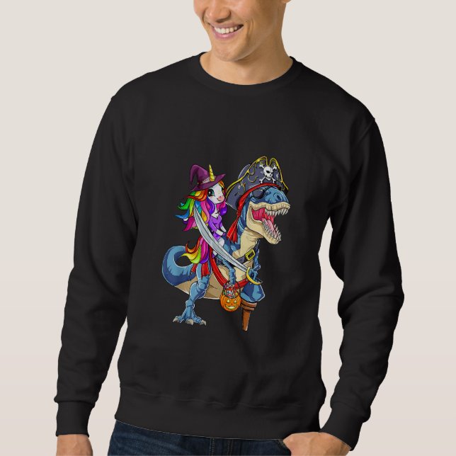 Cute Unicorn Witch Riding Dinosaur Pumpkin Hallowe Sweatshirt (Vorderseite)