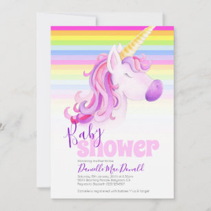Cute unicorne arc-en-ciel invitation douche bébé