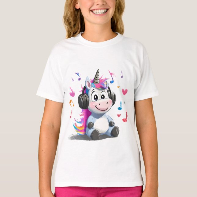 Cute Unicorne avec casque T-shirt (Devant)